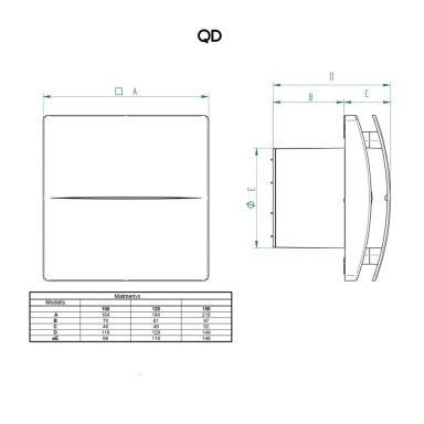 Ištraukimo ventiliatorius Aerauliqa QD100HTBB su drėgmės jutikliu, taimeriu ir rutuliniais guoliais Ø100
