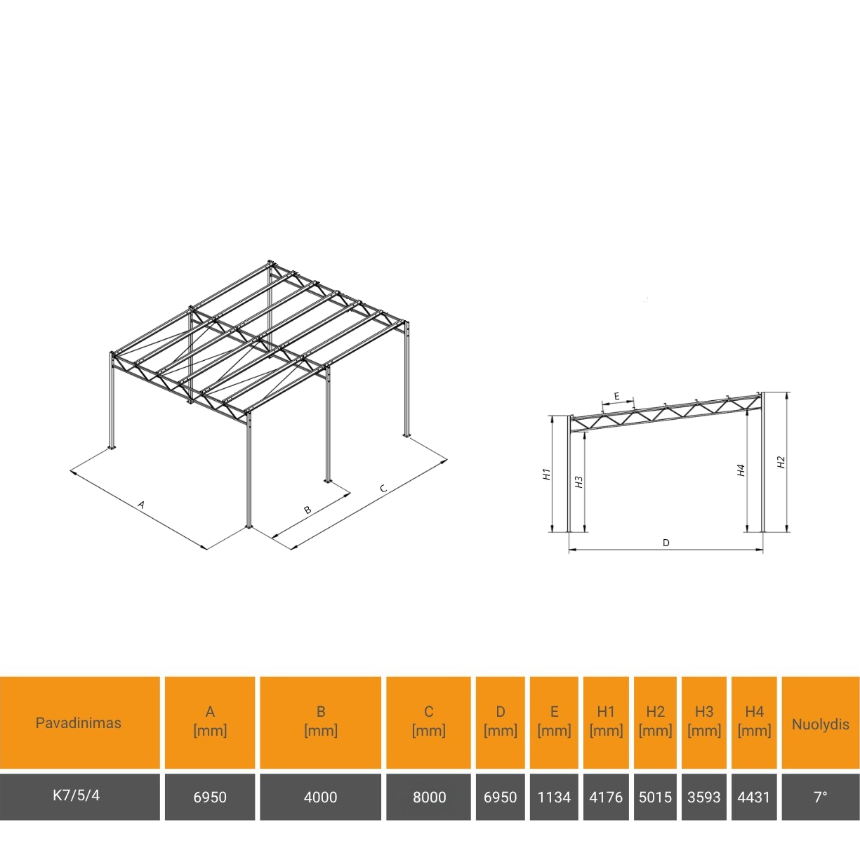 Vienšlaitė metalo konstrukcija 7x8 aukštis 5/4 Vienšlaitė metalo konstrukcija 7x8 aukštis 5/4