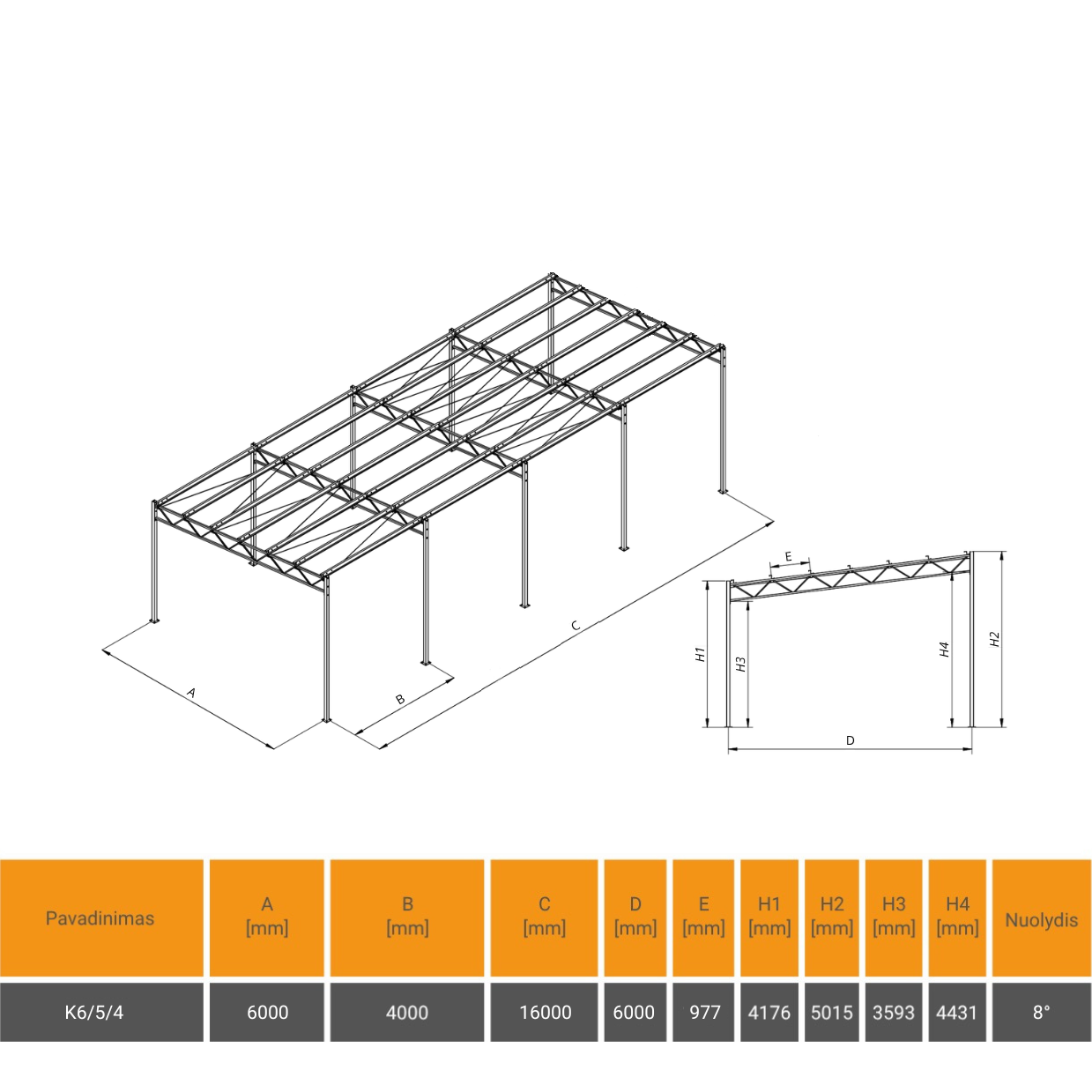 Vienšlaitė metalo konstrukcija 6x16 aukštis 5/4