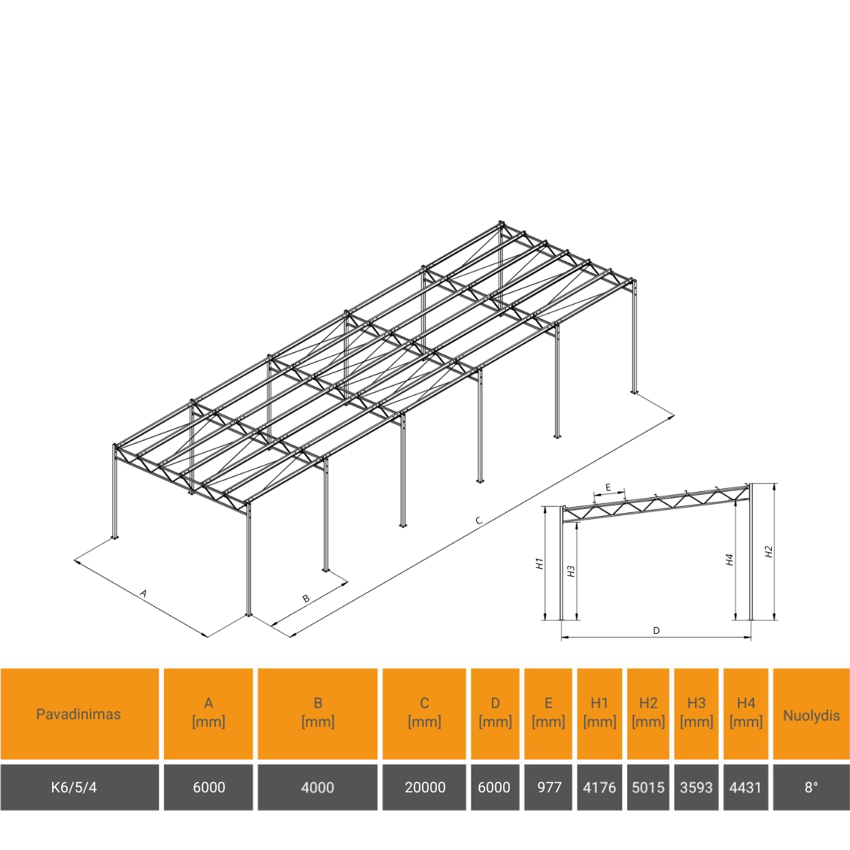 Vienšlaitė metalo konstrukcija 6x20 aukštis 5/4 Vienšlaitė metalo konstrukcija 6x20 aukštis 5/4