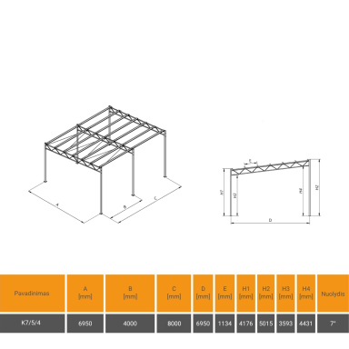 Vienšlaitė metalo konstrukcija 7x8 aukštis 5/4