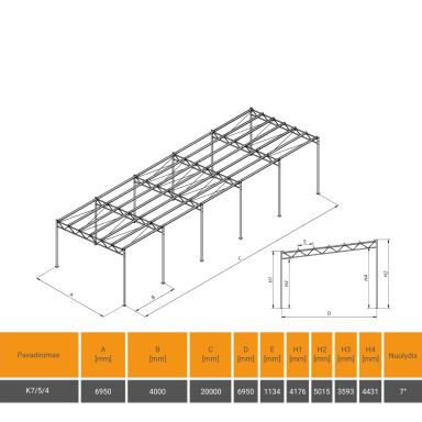 Vienšlaitė metalo konstrukcija 7x20 aukštis 5/4