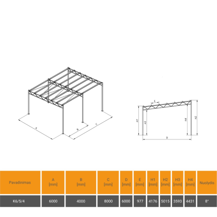 Vienšlaitė metalo konstrukcija 6x8 aukštis 5/4