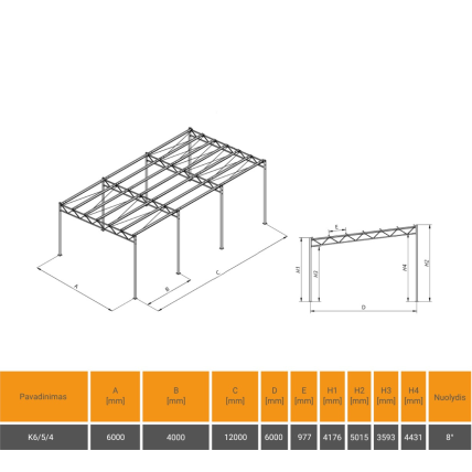 Vienšlaitė metalo konstrukcija 6x12 aukštis 5/4 Vienšlaitė metalo konstrukcija 6x12 aukštis 5/4