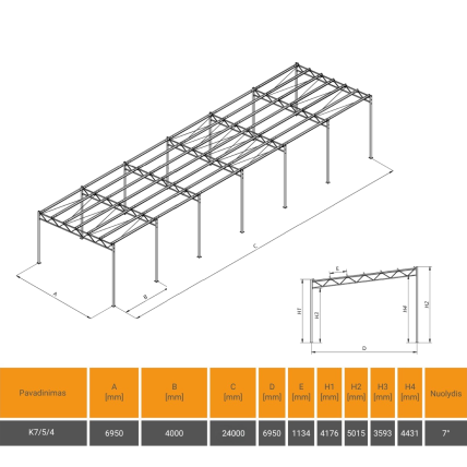 Vienšlaitė metalo konstrukcija 7x24 aukštis 5/4