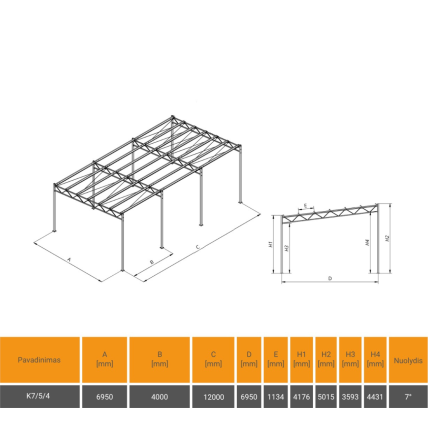 Vienšlaitė metalo konstrukcija 7x12 aukštis 5/4 Vienšlaitė metalo konstrukcija 7x12 aukštis 5/4